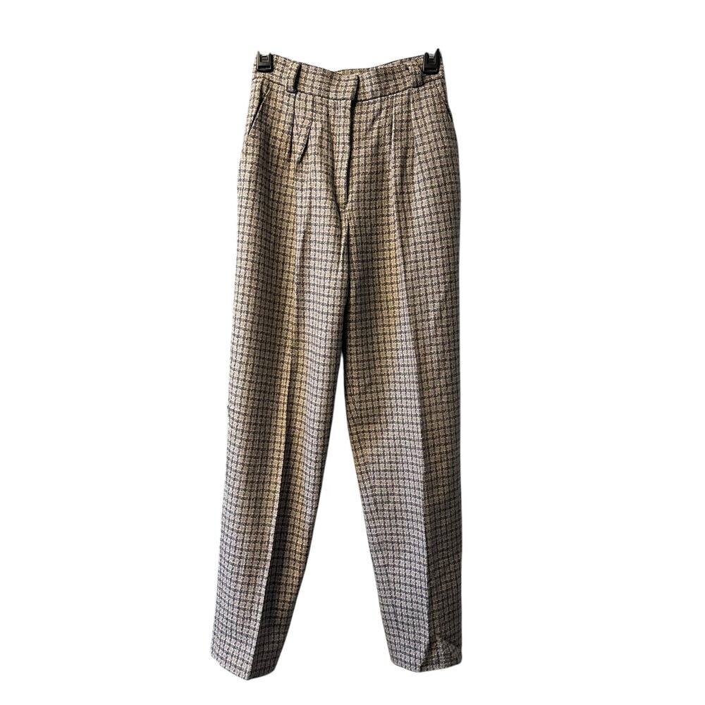 Vintage JH Collectibles Women's 100% Wool Trousers Plaid Beige Sz 6 Made in USA